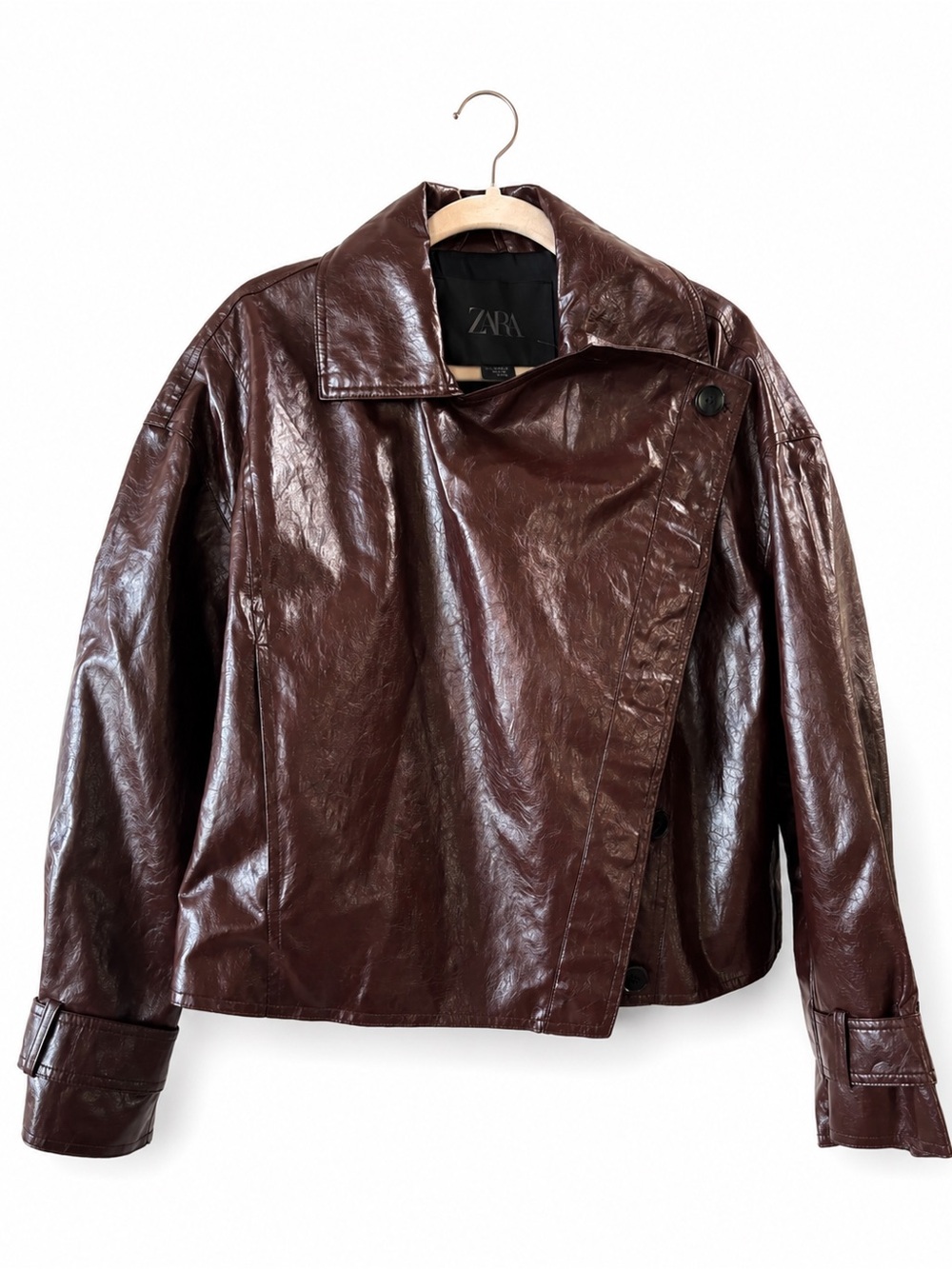 Zara Chocolate Brown Faux Leather Bomber Jacket